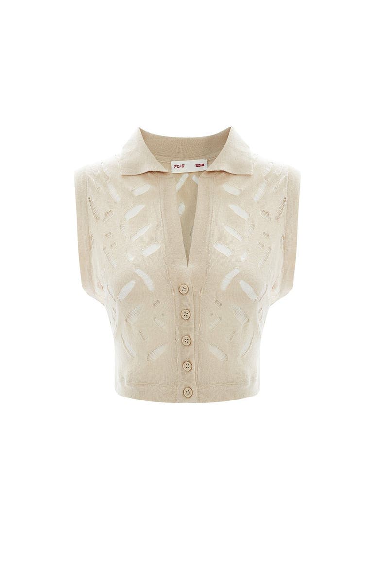 PCFG Cropped Ripped Knit Top, Alternate, color, Beige