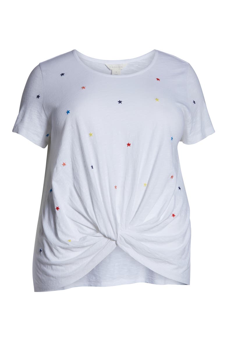 Embroidered Twist Knit Tee, Alternate, color, WHITE