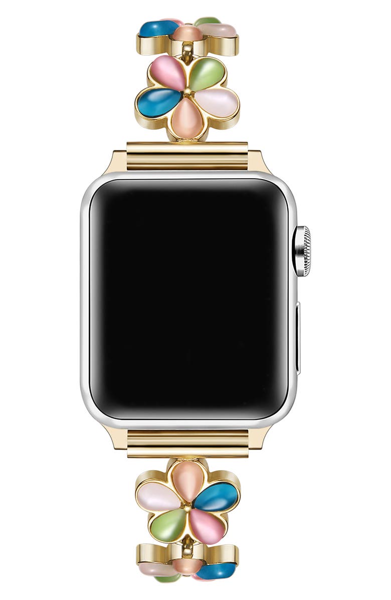 The Posh Tech June Flower Bracelet Apple Watch<sup>®</sup> Watchband, Alternate, color, Gold Multi
