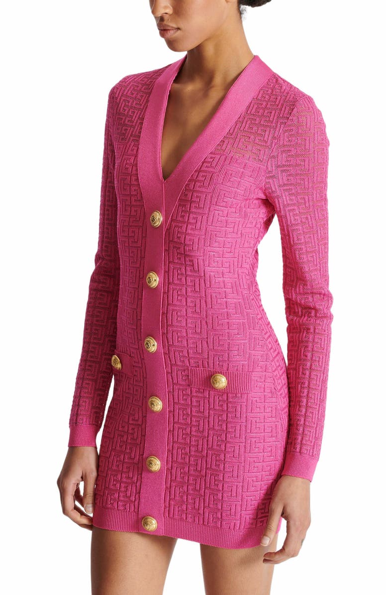 Balmain Monogrammed Knit Dress, Alternate, color, Pink