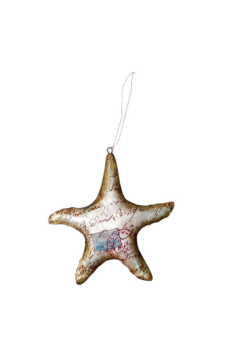 Postcard Beach Starfish Christmas Tree Ornament, Main, color, Brown