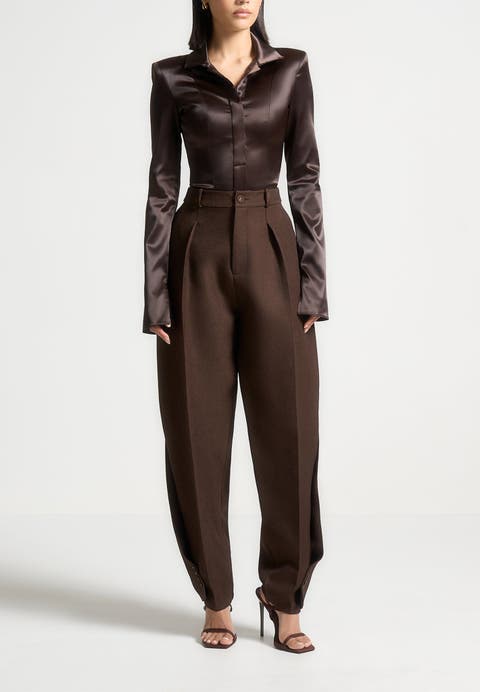 Louise Wide Shoulder Satin Shirt Bodysuit