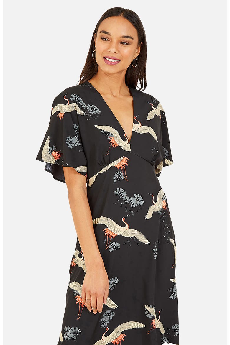 Short Sleeve V-Neck Midi Dress, Alternate, color, Black