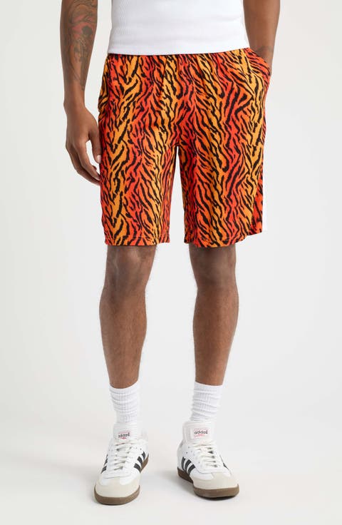 Tiger Print Waiter Drawstring Shorts