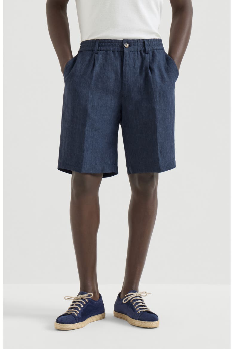 Délavé linen Bermuda shorts, Main, color, Azure