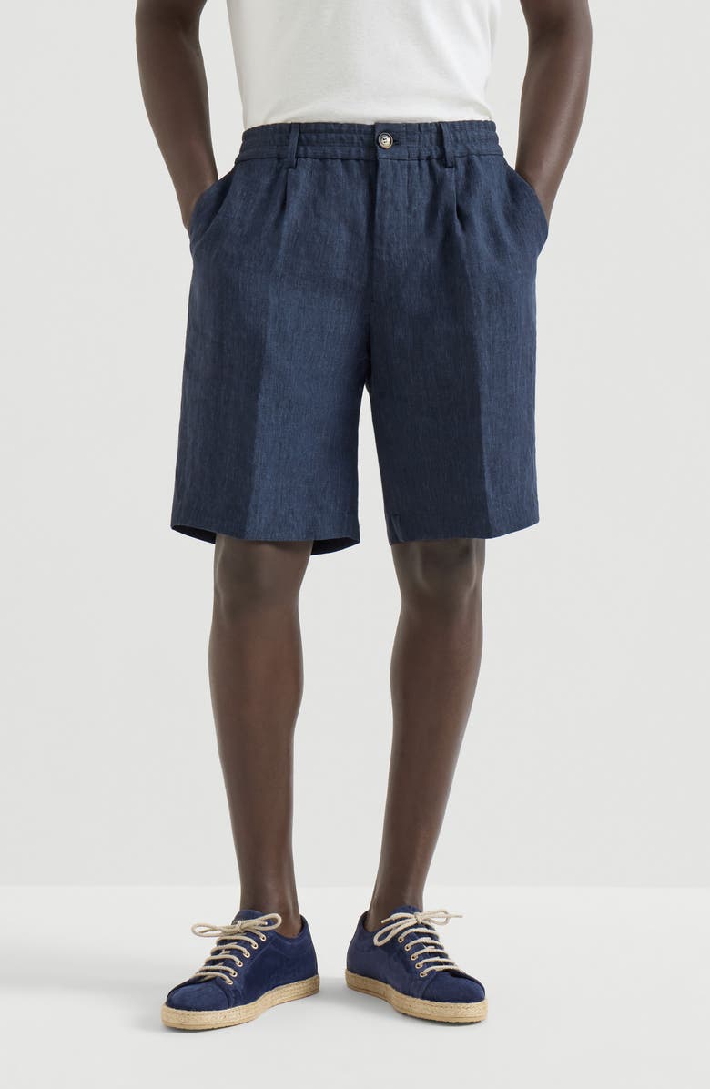 Brunello Cucinelli Délavé linen Bermuda shorts, Main, color, Azure