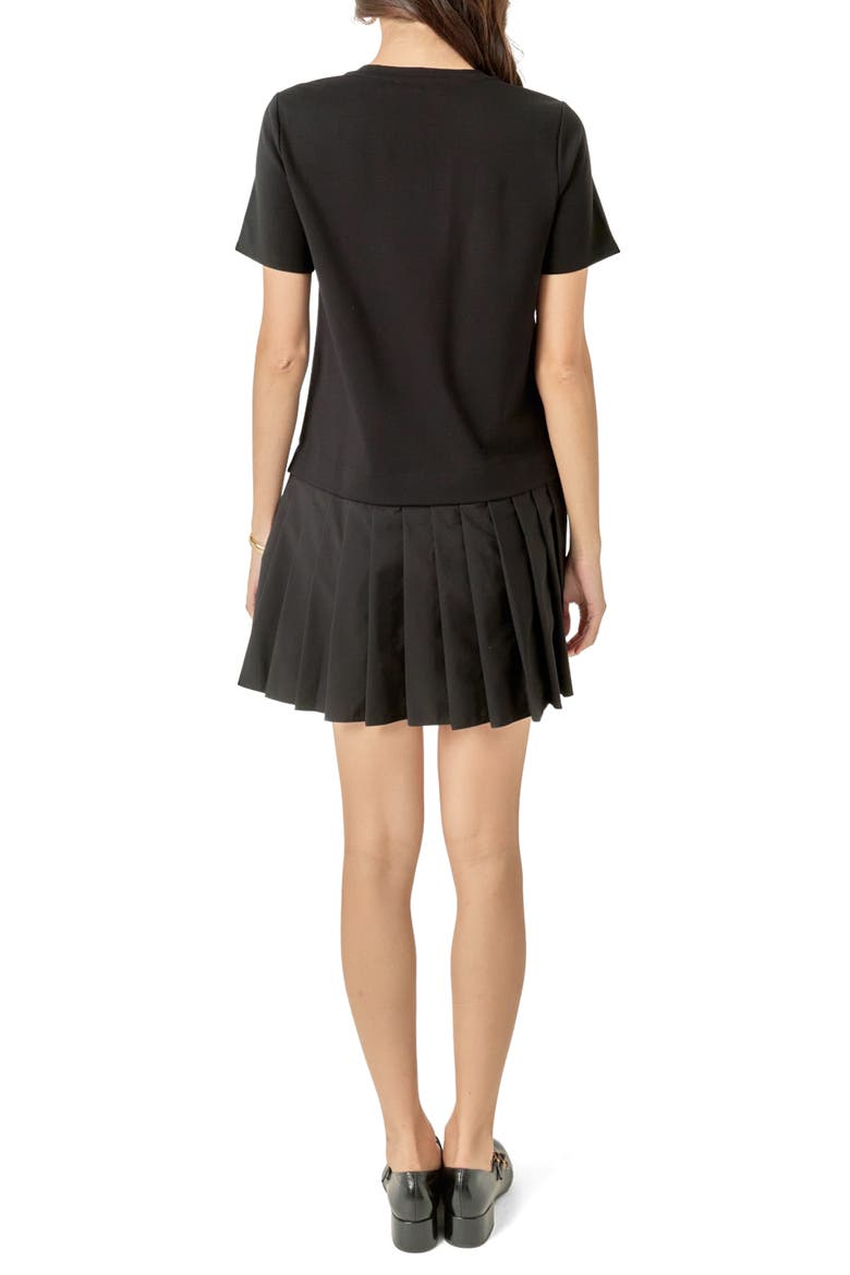 Mixed Media Pleated Minidress, Alternate, color, BLACK