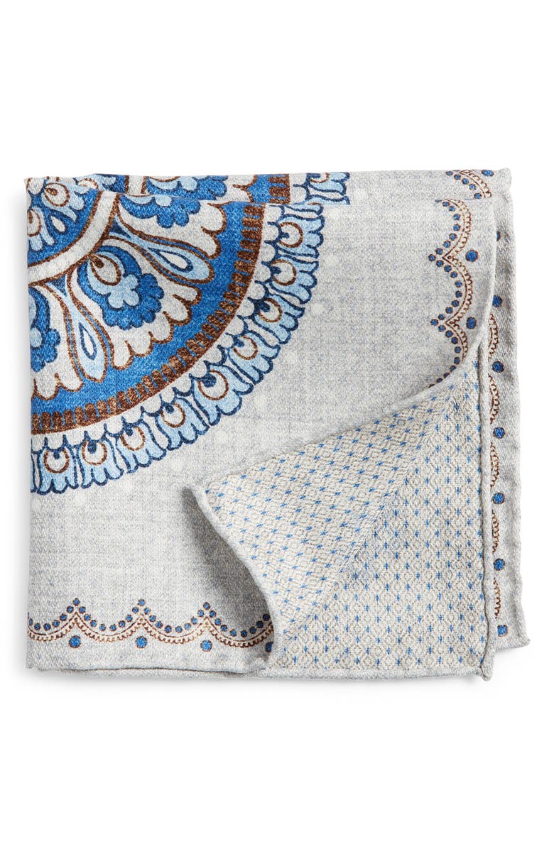 EDWARD ARMAH Medallion & Diamond Reversible Silk Pocket Square, Main, color, 