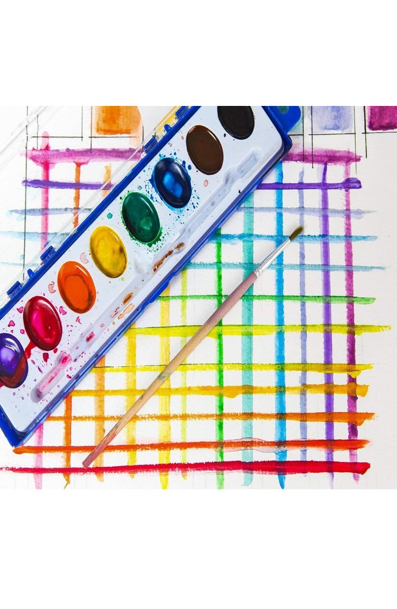 Kaplan Early Learning Company 8 Watercolor Paint Trays with Brush - Set of 12, Alternate, color, Multicolored