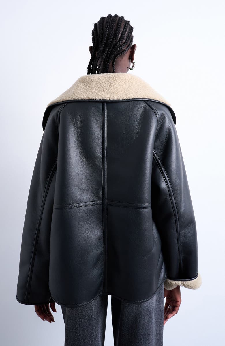 Topshop Oversize Reversible Faux Shearling Jacket, Alternate, color, Cream Multi