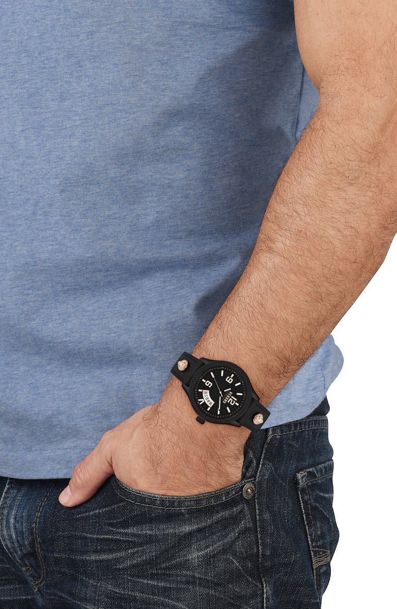 VERSUS Versace Reale Leather Strap Watch, 44mm, Alternate, color, Ip Black
