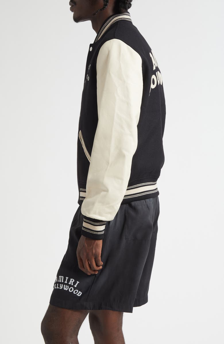 AMIRI Hollywood Mixed Media Bomber Jacket, Alternate, color, Black