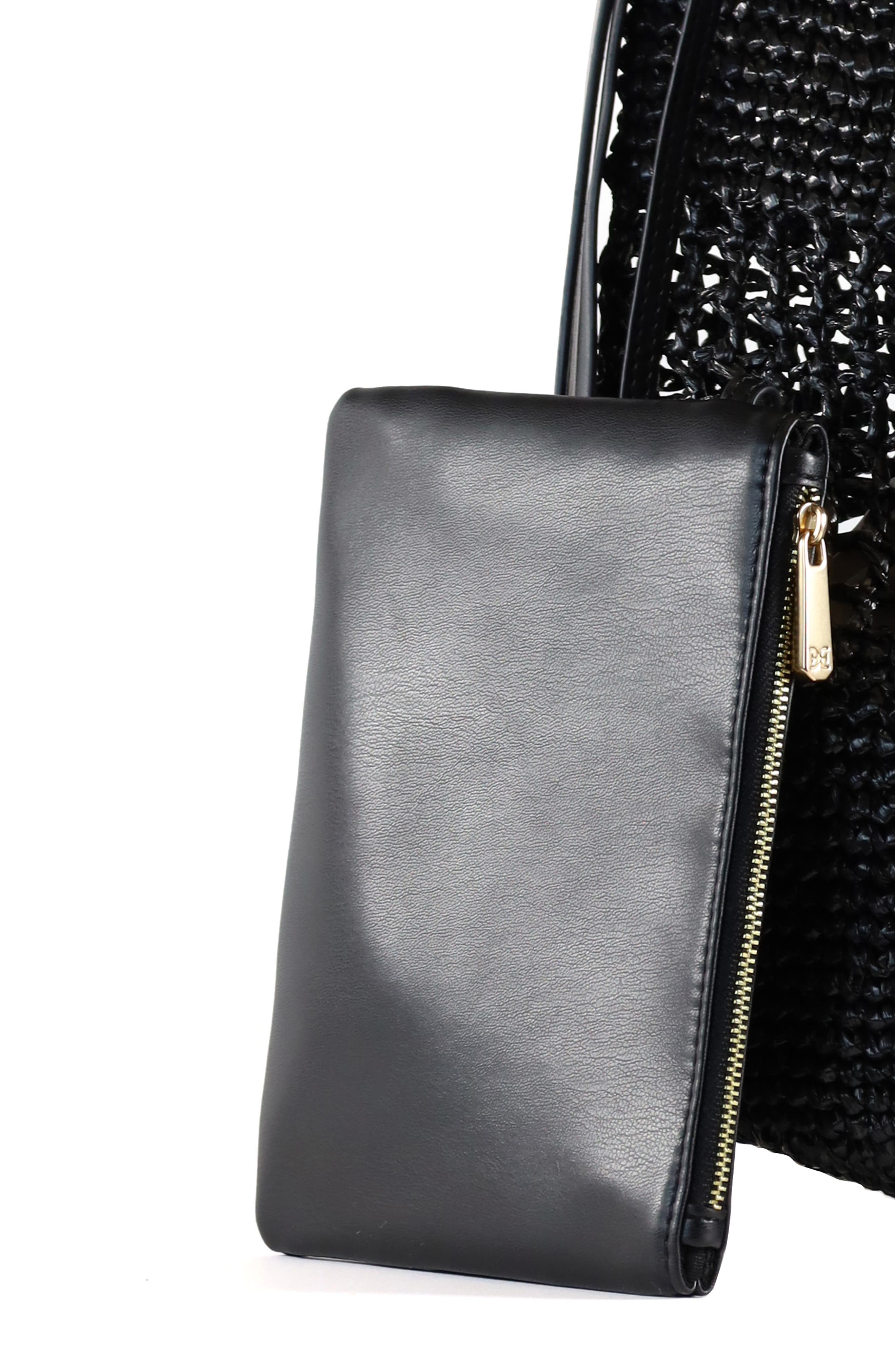 Sam Edelman Marcie Open Weave Raffia Bucket Bag, Alternate, color, Black