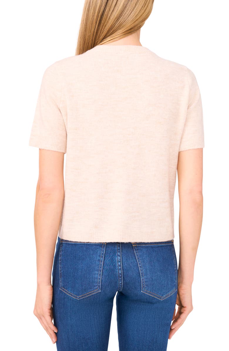 CeCe Short Sleeve Bow Button Cardigan, Alternate, color, Malted