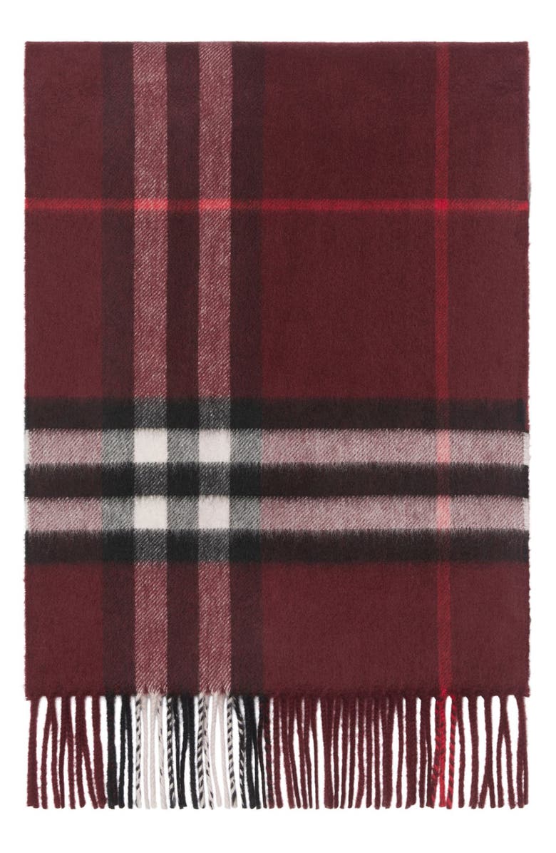 Burberry Giant Check Cashmere Scarf, Alternate, color, Oxblood Red