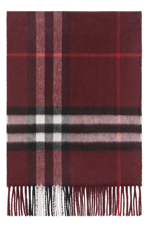 Burberry Check Patterned Cashmere Scarf Fringed Edges In Red