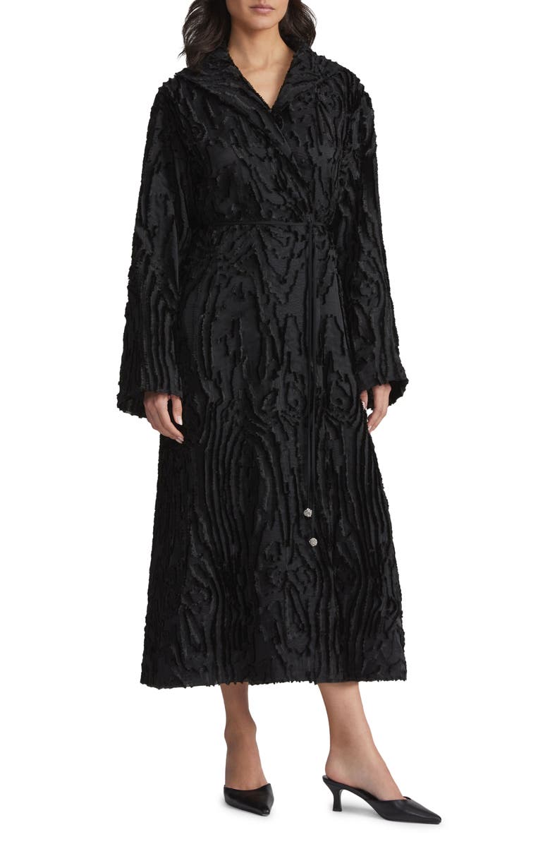 Lafayette 148 New York Wood Grooves Clipped Jacquard Longline Wrap Coat, Main, color,