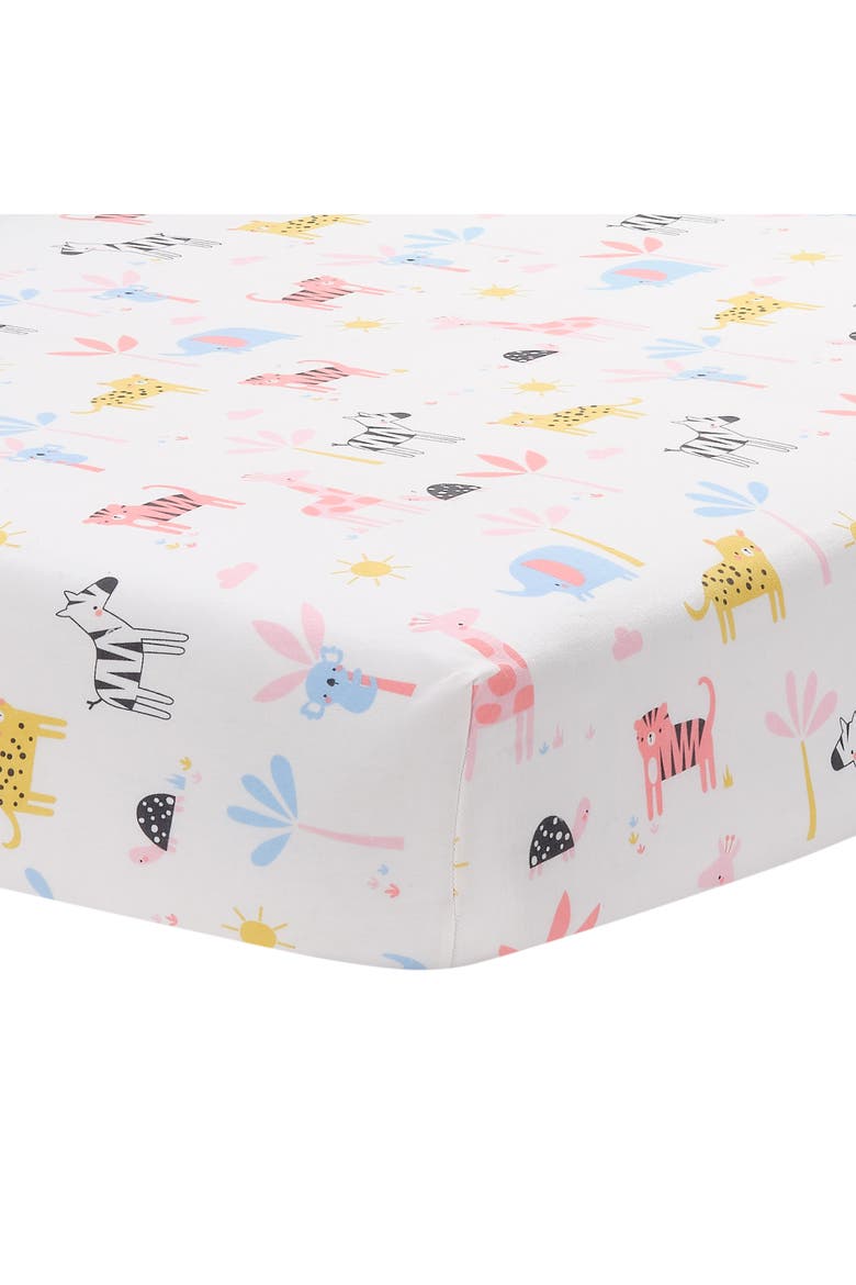 Snuggle Jungle Pastel Safari Cotton Jersey 3-Piece Crib Bedding Set, Alternate, color, Pink