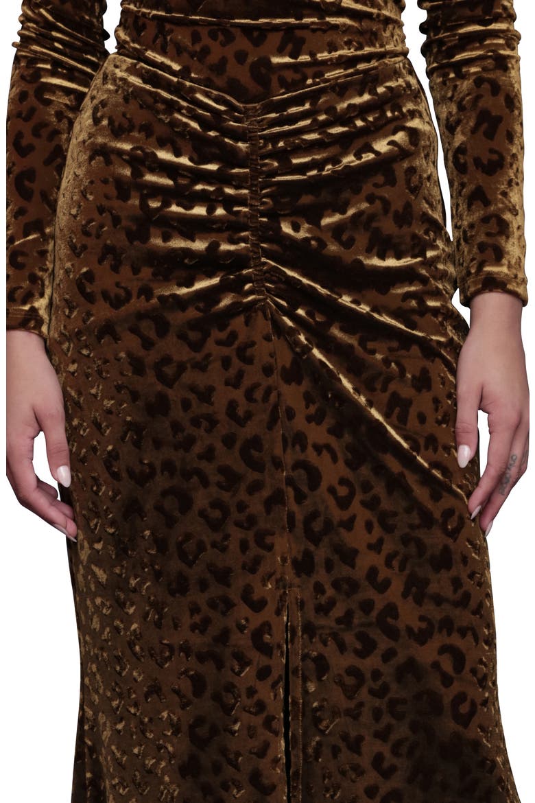 Leopard Pattern Ruched Midi Skirt, Alternate, color, BURNOUT LEOPARD