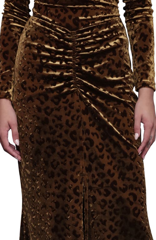 Avec Les Filles Leopard Pattern Ruched Midi Skirt In Brown