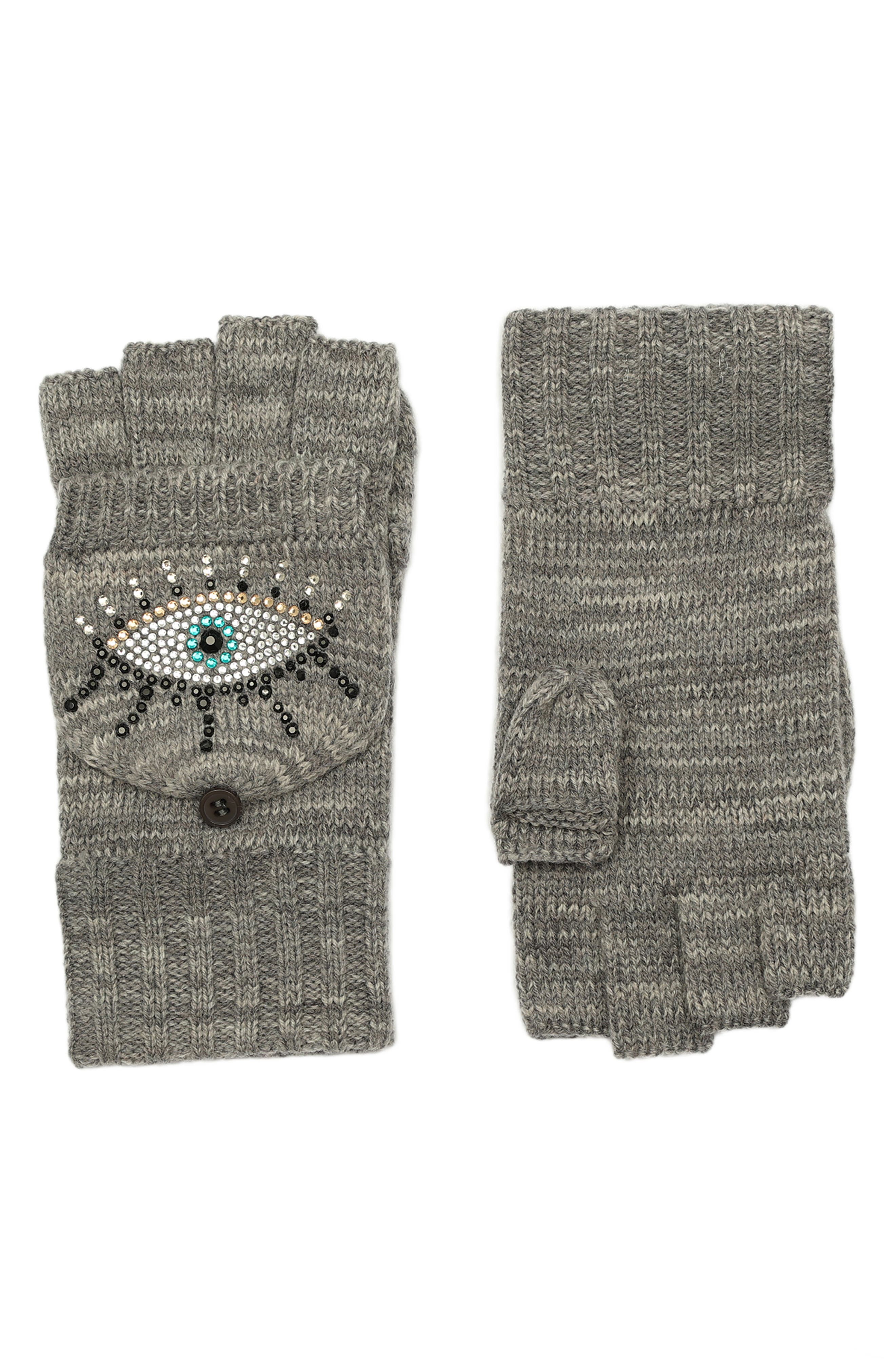 Kurt Geiger London Evil Eye Convertible Crystal Embellished Mittens