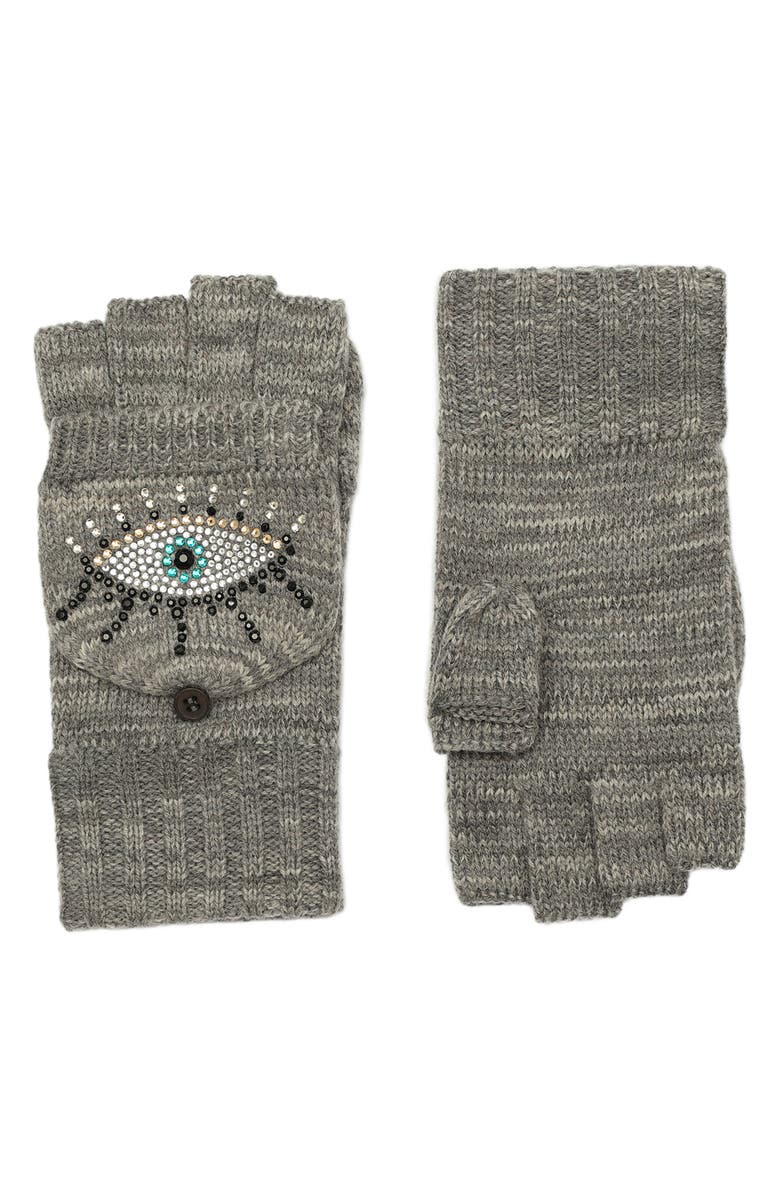 Kurt Geiger London Evil Eye Convertible Crystal Embellished Mittens, Main, color, Dark Grey Marl