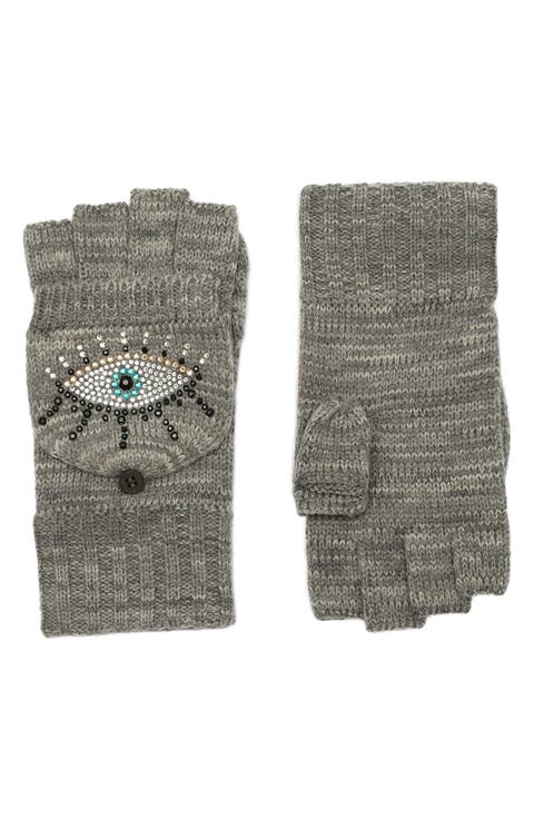 Evil Eye Convertible Crystal Embellished Mittens