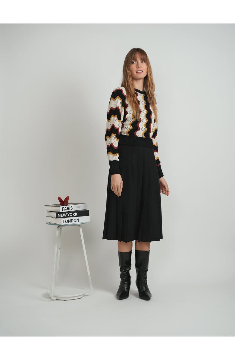 Mademoiselle Crochet Vertical Chevron Long Sleeve Ribbed Trim Knit Top, Alternate, color, Multi