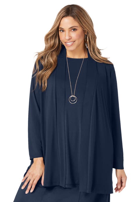 Stretch Knit Open Front Knit Topper (Plus)