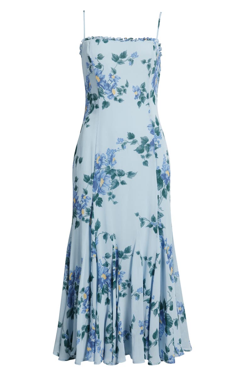 Reformation Lilibet Floral Ruffle Trim Midi Dress, Alternate, color, Fresh Air
