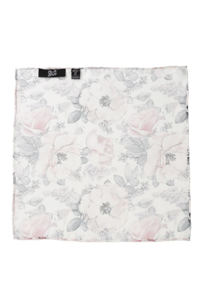 Painted Floral Silk Pocket Square, Alternate, color, GREY