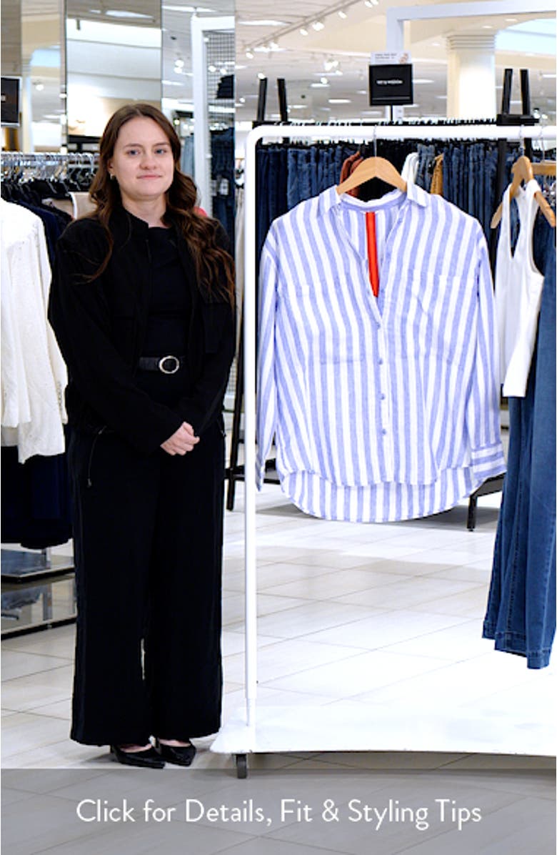 Getaway Stripe Linen Cover-Up Shirt, sales video thumbnail