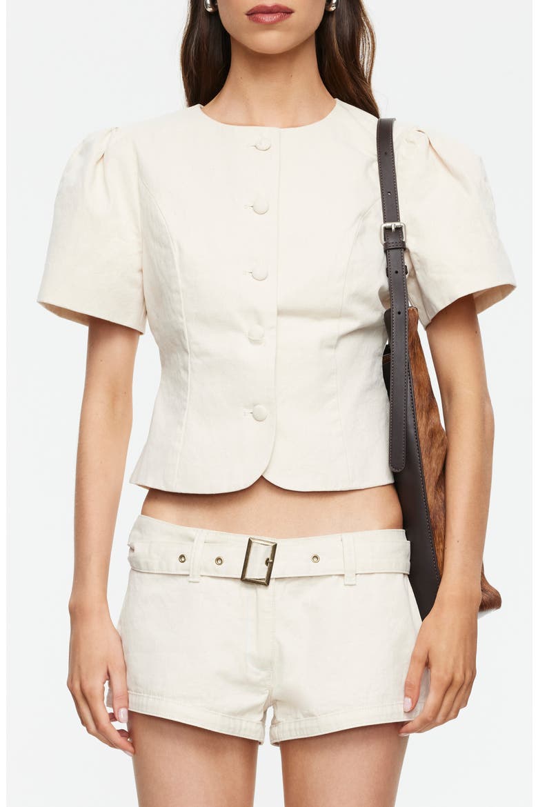 Puff Shoulder Cotton Top, Main, color, BEIGE