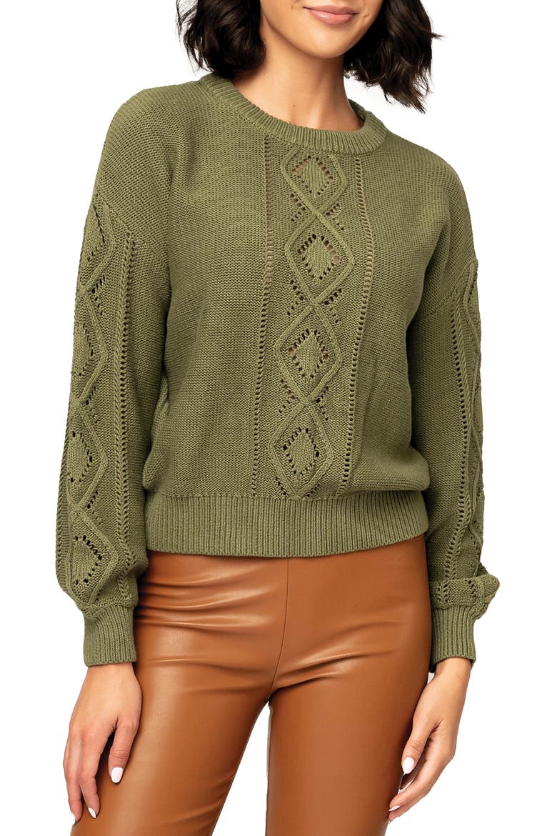 Cable Knit Sweater, Main, color, OLIVE