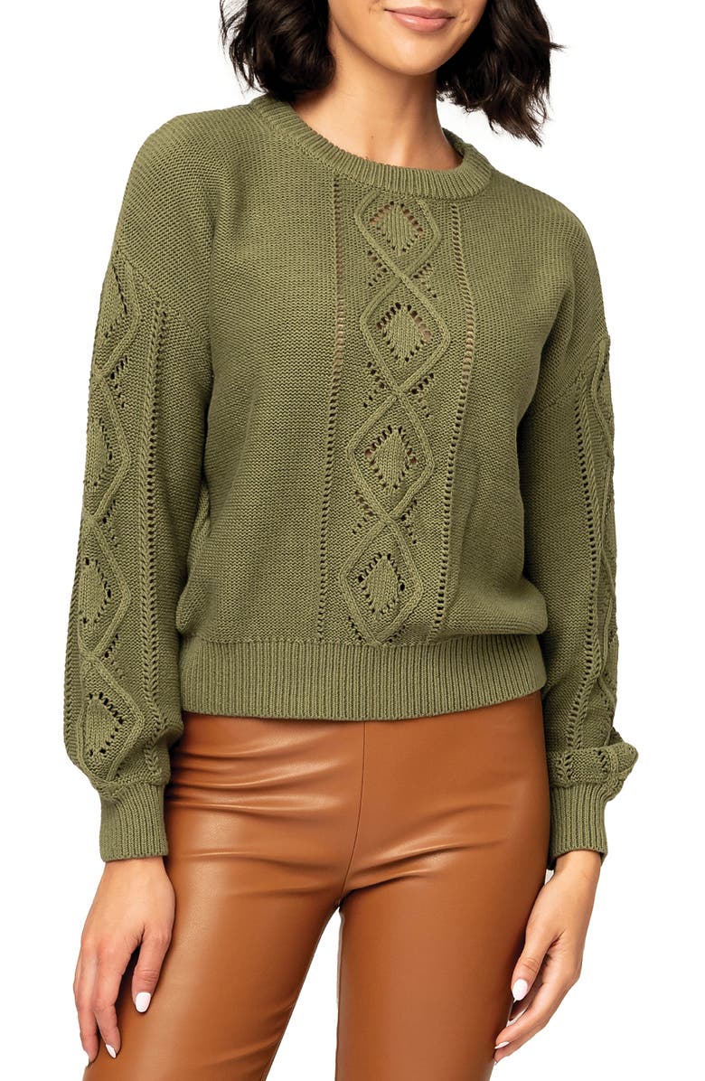 GIBSONLOOK Cable Knit Sweater, Main, color, Olive