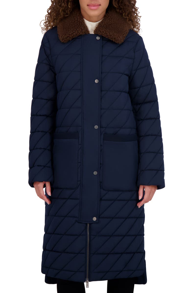 Andrew Marc Maxine Quilted Coat with Faux Shearling Collar, Main, color, Ink