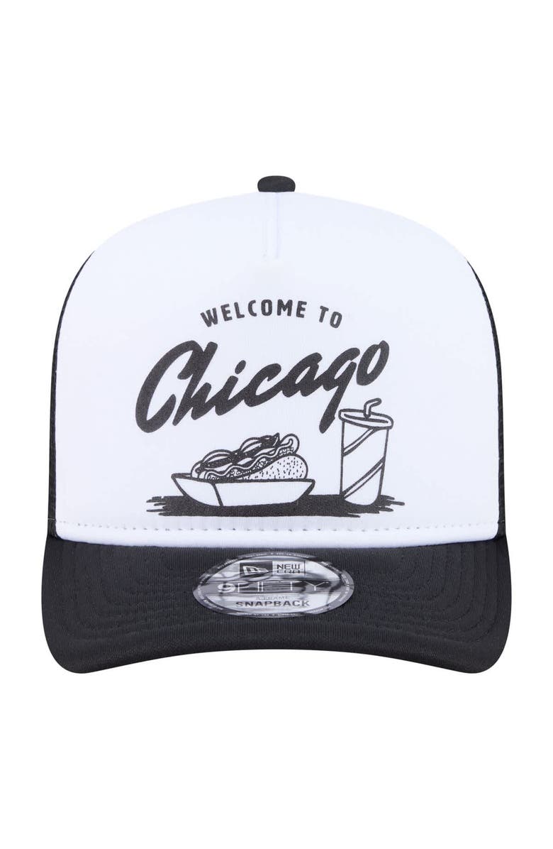 New Era Men's New Era White/Black Chicago White Sox Foodie A-Frame 9FIFTY Trucker Snapback Hat, Alternate, color, White