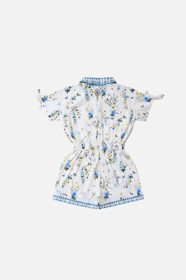 Kids Shirt Playsuit W Short Tie Sleeve, Alternate, color, Dandelion Skies