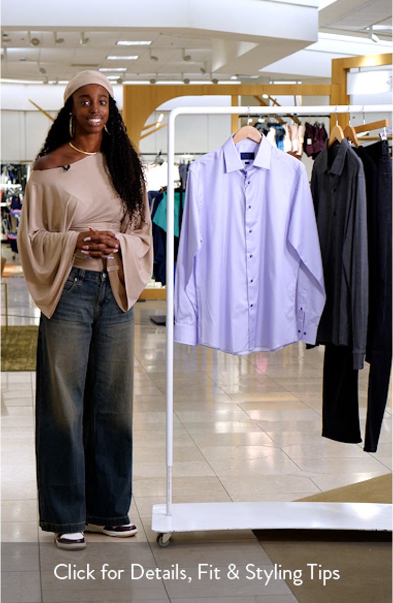 Trim Fit Micro Geometric Print Dress Shirt, sales video thumbnail