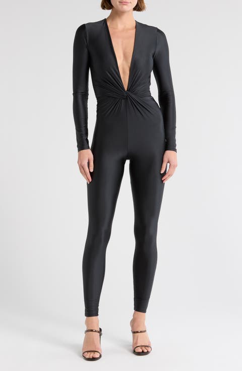 Twisted Plunge Neck Long Sleeve Jumpsuit (Regular & Plus)