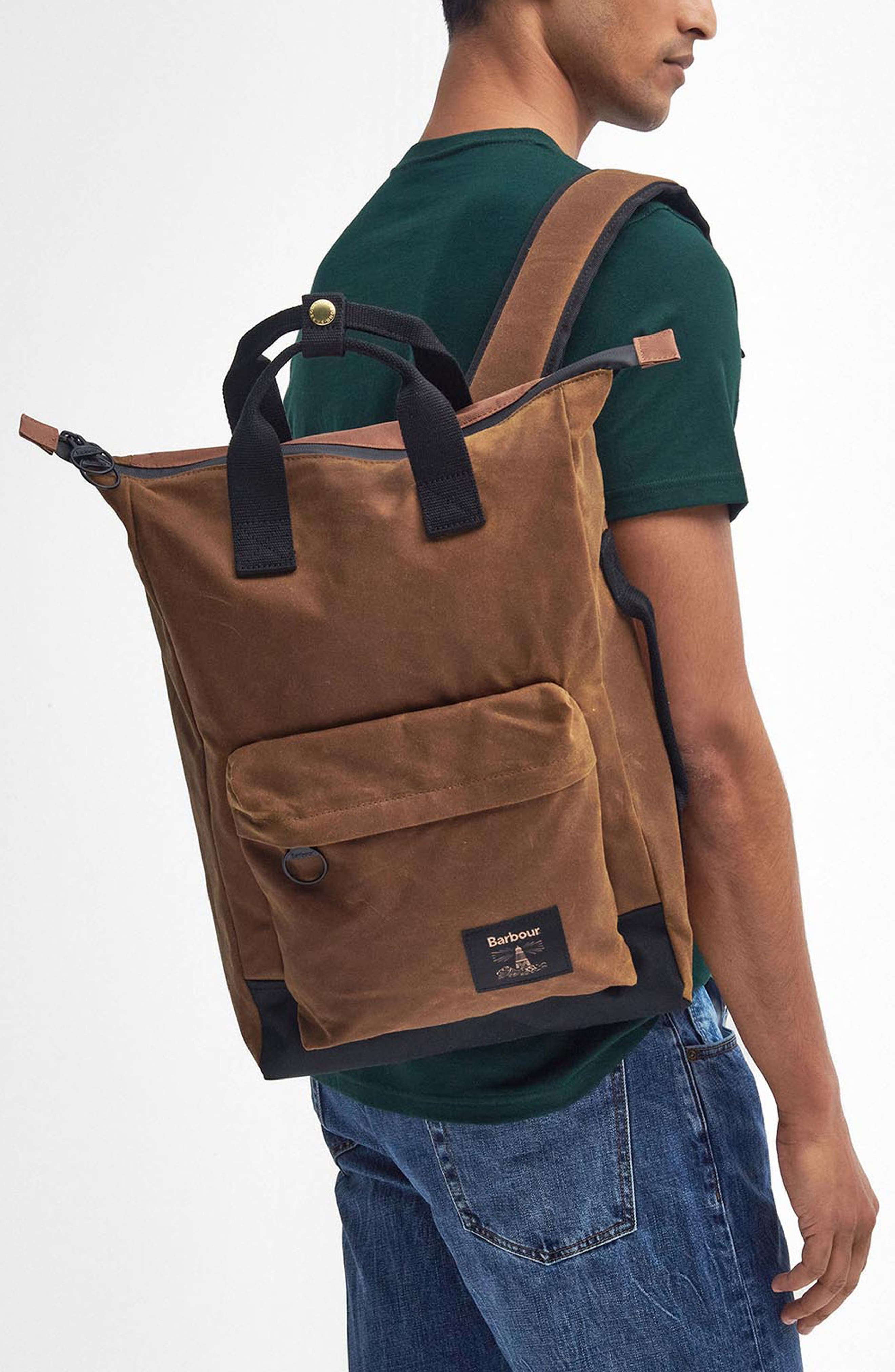 Barbour Field Water Resistant Waxed Cotton Backpack, Alternate, color, 