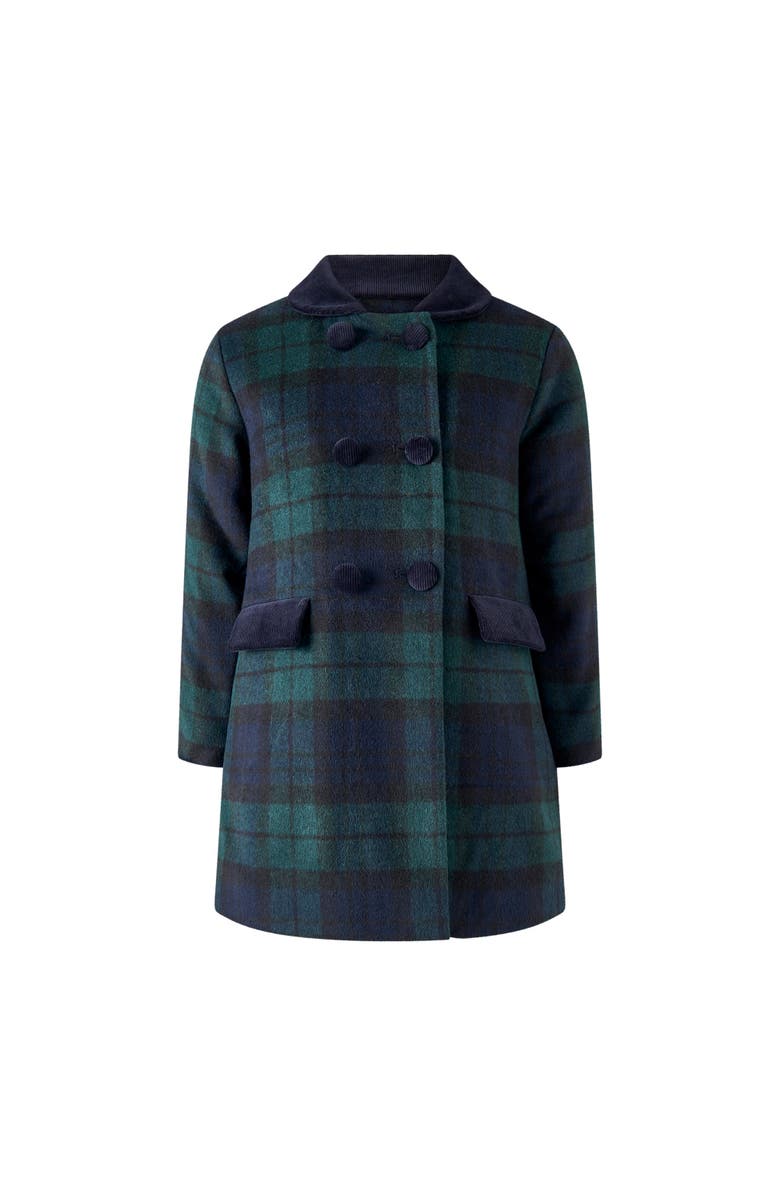 Rachel Riley Blackwatch Velvet Trim Coat, Main, color, Navy