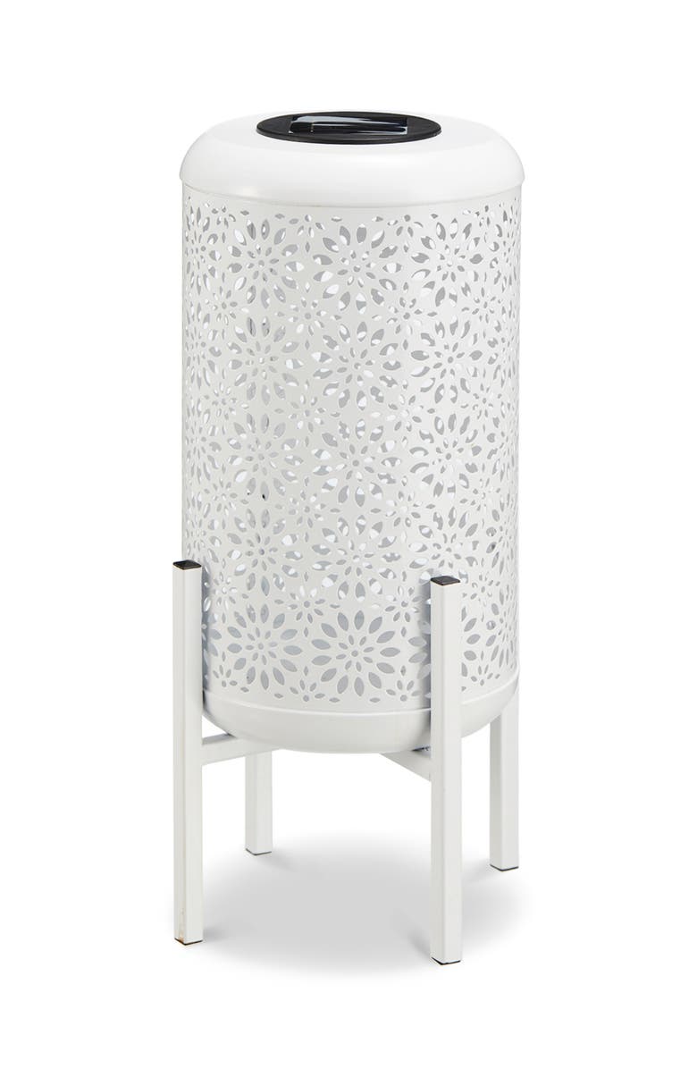 Glitzhome Metal Cutout Flowers LED Solar Powered Outdoor Lantern with Stand, Alternate, color, White
