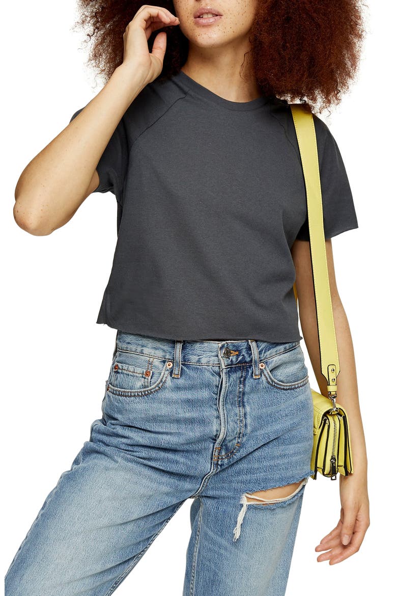 Raglan Crop T-Shirt, Main, color, CHARCOAL