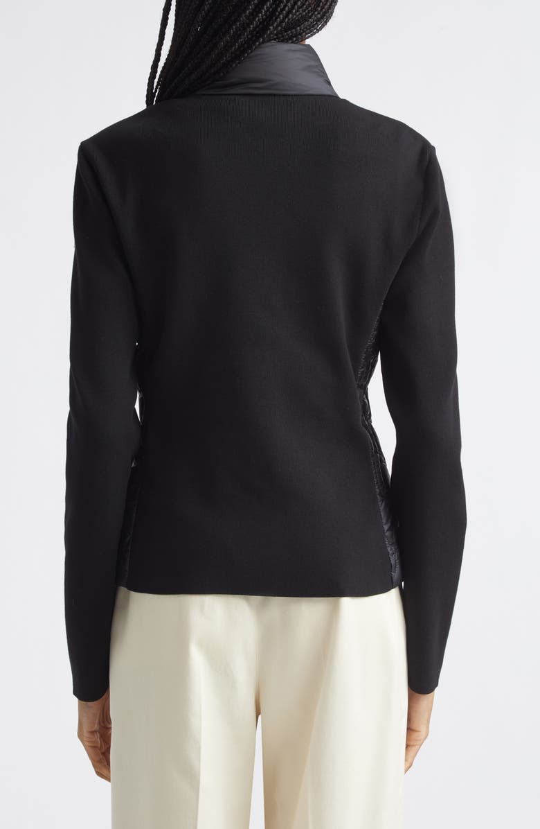 Moncler Mixed Media Down Cardigan, Alternate, color, Black