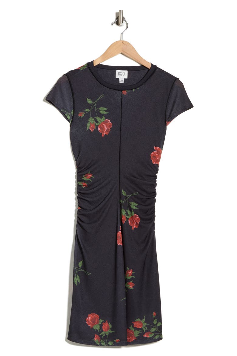 Cap Sleeve Crewneck Textured Dress, Alternate, color, EVENING ROSES