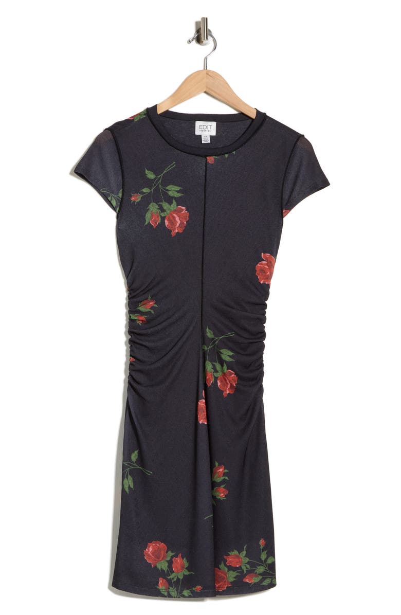 EDIT by JASON WU Cap Sleeve Crewneck Textured Dress, Main, color, Evening Roses