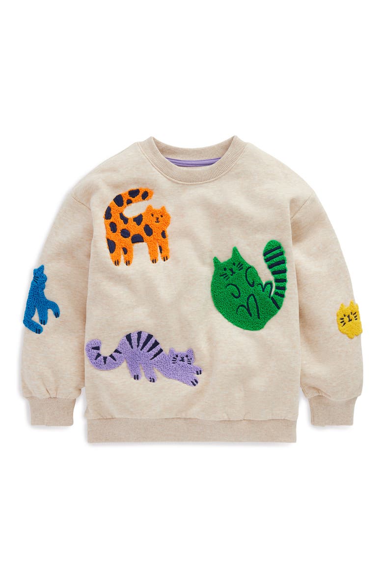 Kids' Cats Bouclé Graphic Sweatshirt, Main, color, OATMEAL MARL CATS