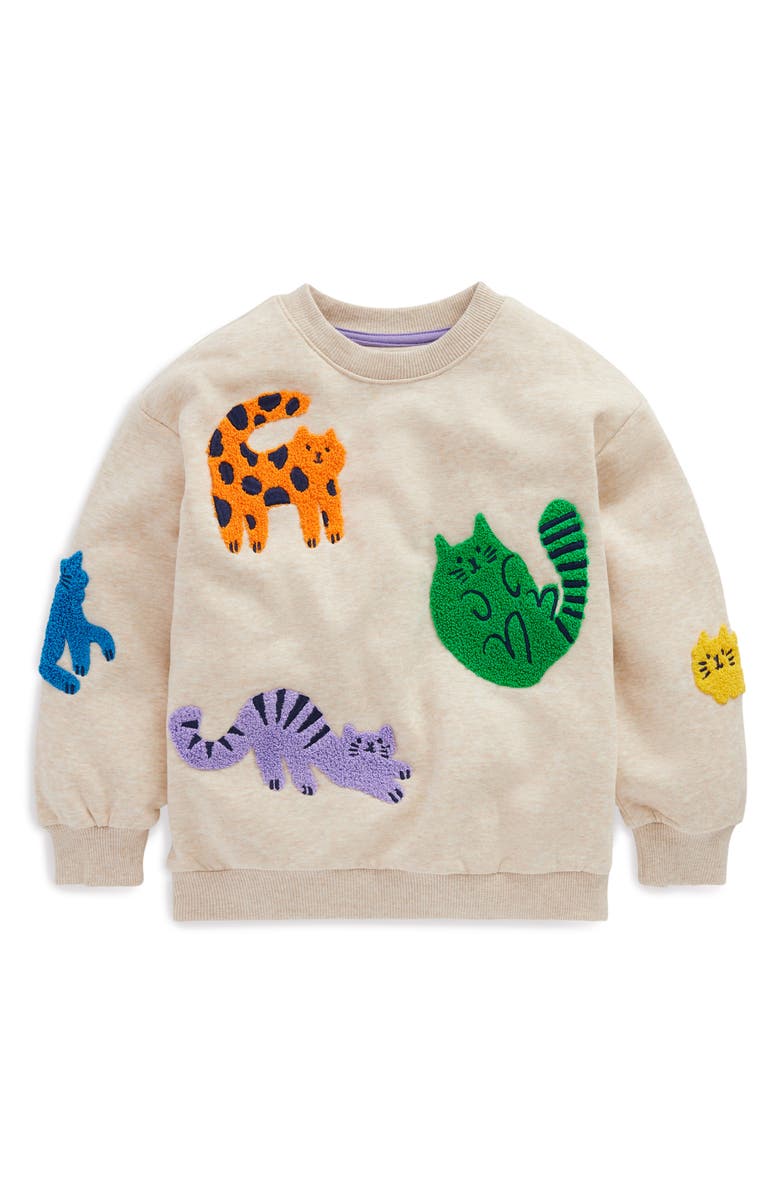 Mini Boden Kids' Cats Bouclé Graphic Sweatshirt, Main, color,