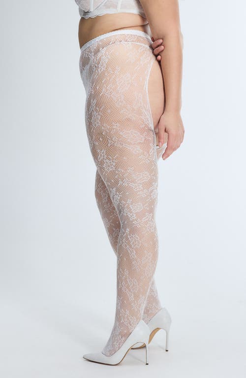 Savage X Fenty At First Sight Crotchless Lace Tights In Hazy White